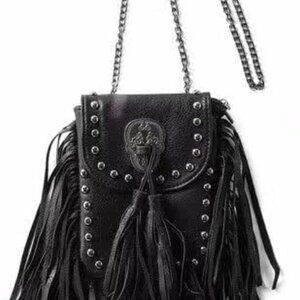 Vegan Leather Crossbody Bag Gothic Y2K Fringe Skull Tassel Halloween